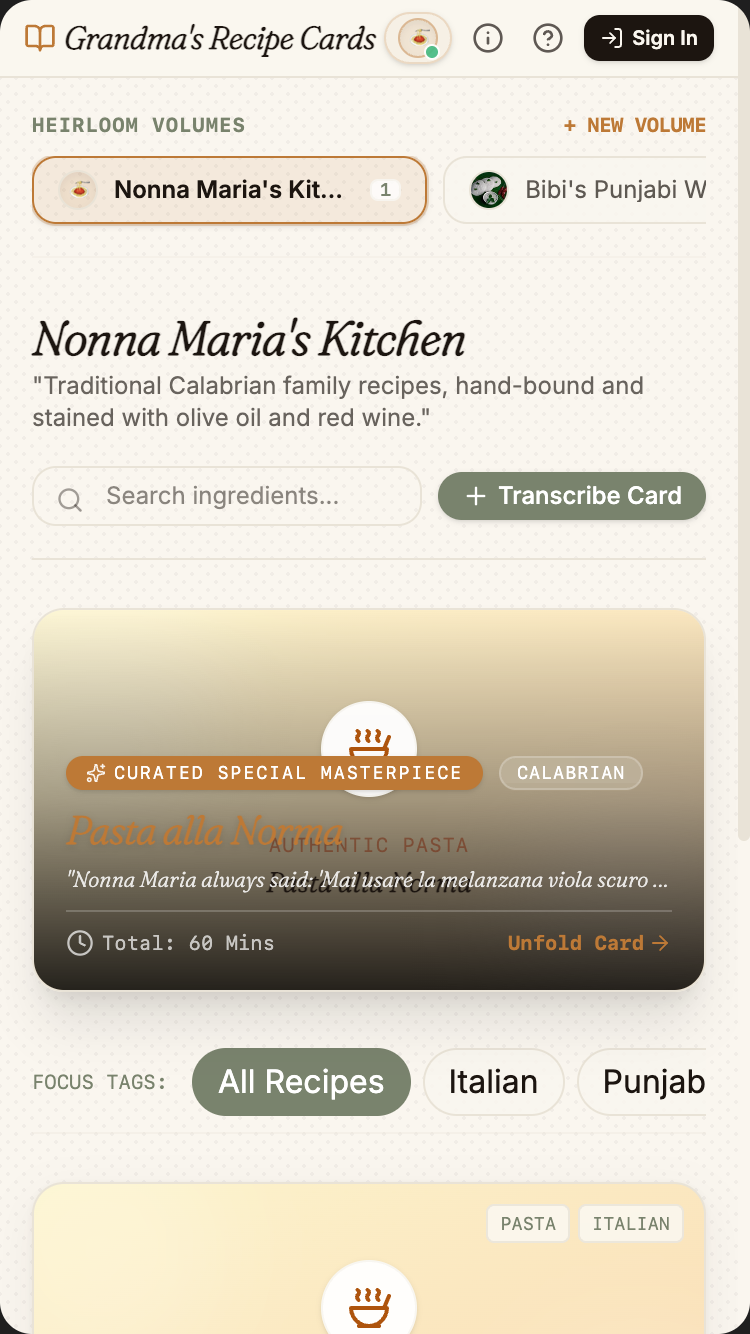 Grandma's Recipe Cards mobile preview